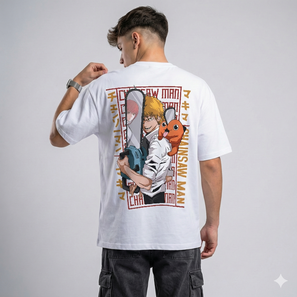 Denji Pochita Heart Chainsaw Oversized T-Shirt for Men & Women | Chainsaw Man Anime Streetwear India